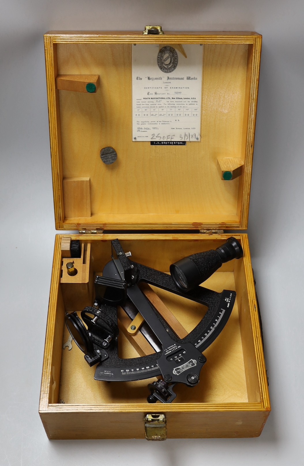 A cased Heath Hezzanith sextant